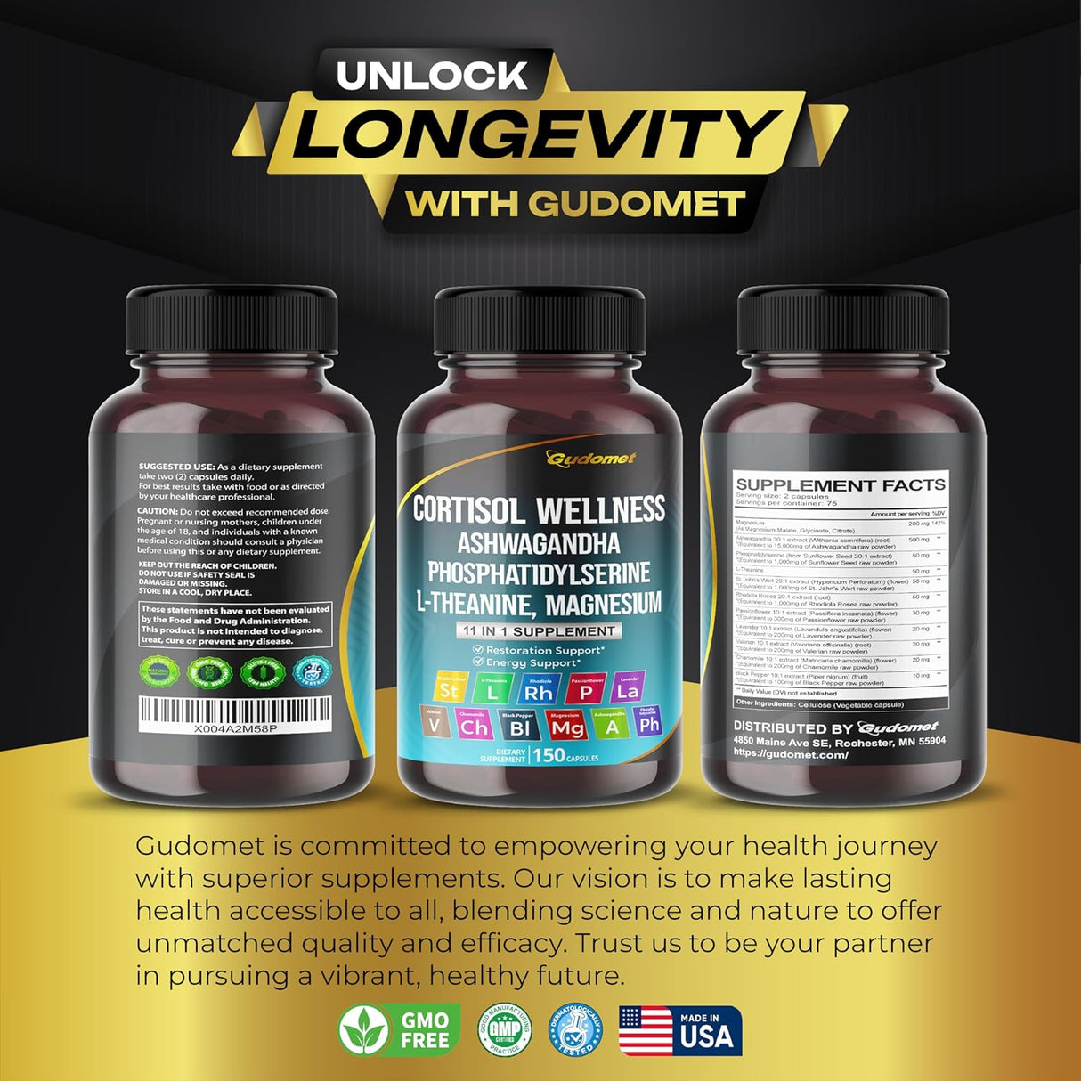 Suplemento CORTISOL WELLNESS: Magnesio, Ashwagandha, 150 Caps