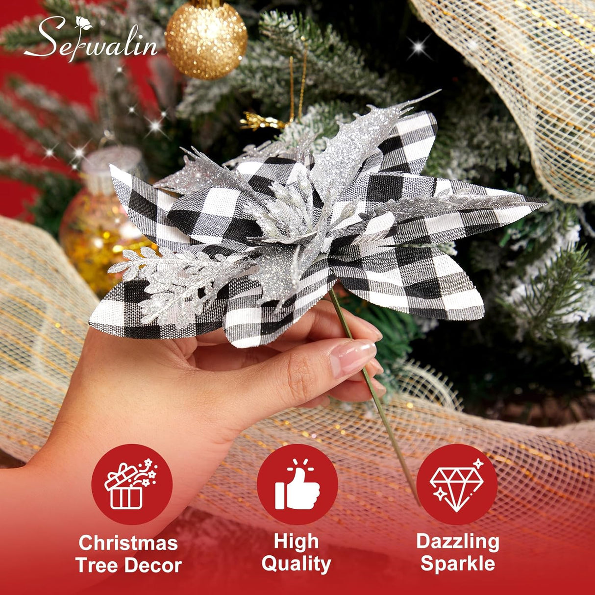 Flores Artificiales Serwalin 20pcs Poinsettia con Clips 5.5in