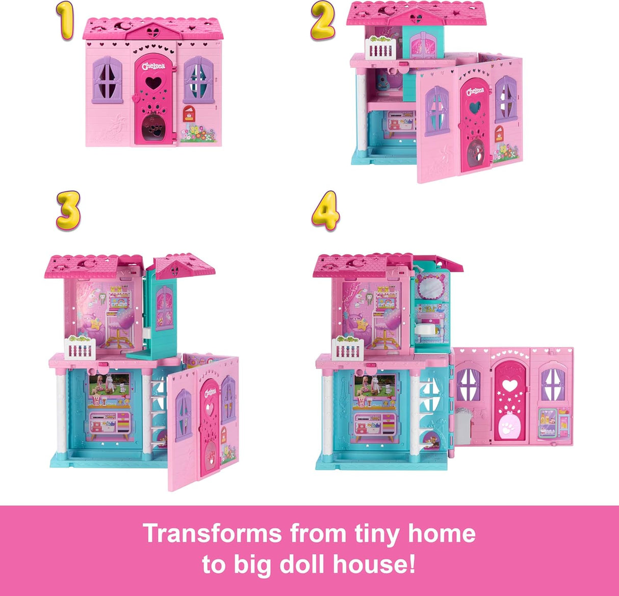 Casa de Muñecas Barbie Chelsea con 15+ accesorios, 5 áreas y tobogán