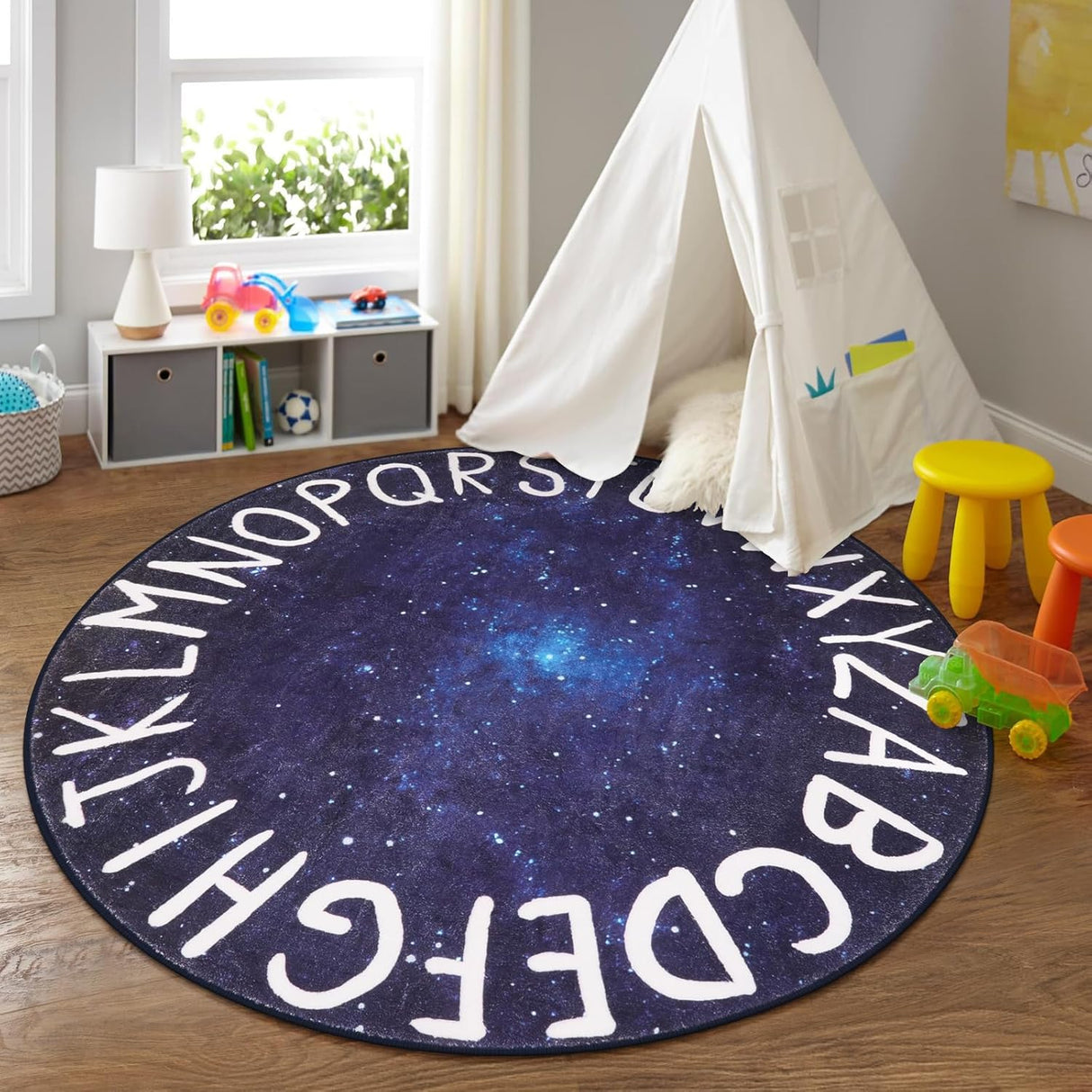 Alfombra Redonda Kids LIVEBOX, ABC, Lavable, 71 Modelo Galaxia