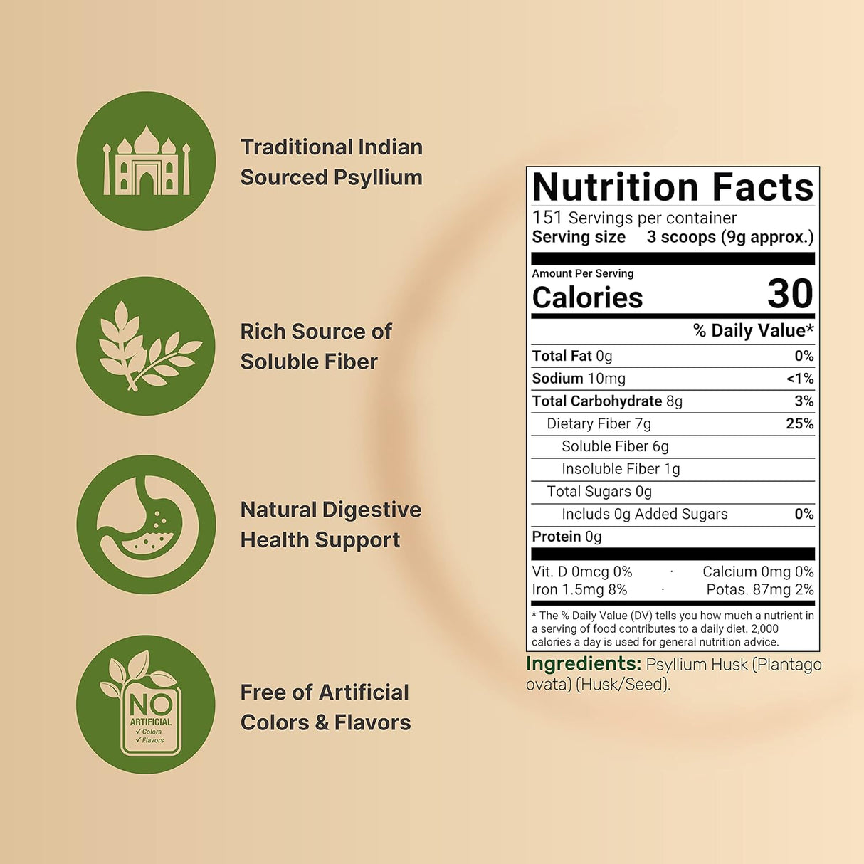 Psyllium Husk Powder 3 Lbs NatureBell, Sin aditivos, Gluten Free