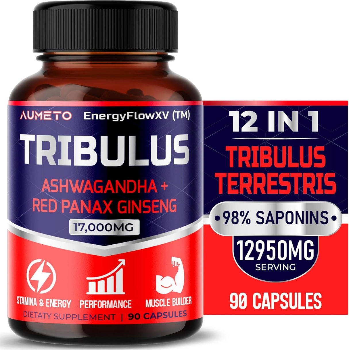 Suplemento Tribulus Terrestris 98% Ashwagandha 17,000 mg
