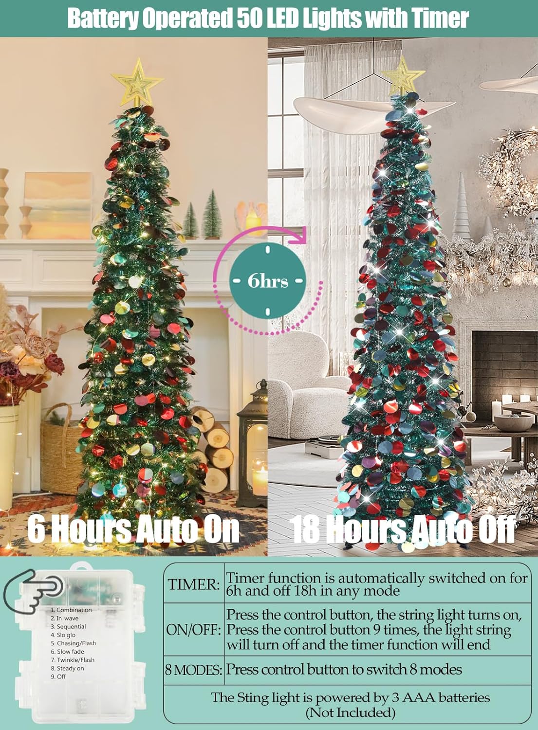 Árbol de Navidad Pop-Up 5 FT con luces temporizadas, modelo HMASYO