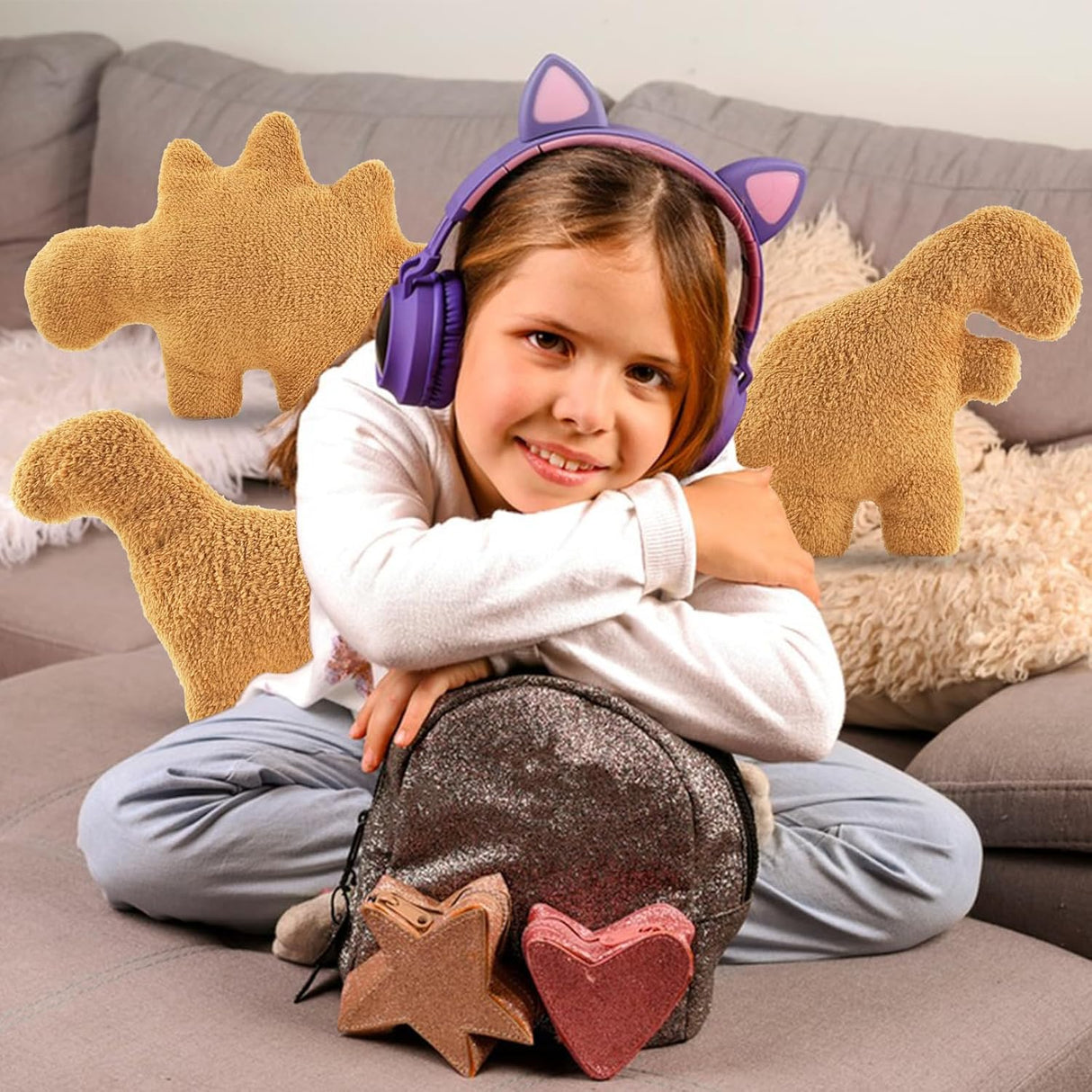 Set de 3 Cojines de Nugget Dino, Regalo Divertido Infantil