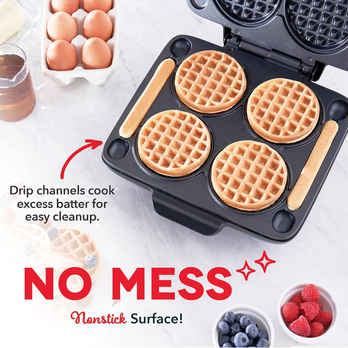 Mini Waffle Maker DASH - 4 Moldes, Super Rápido y Antiadherente