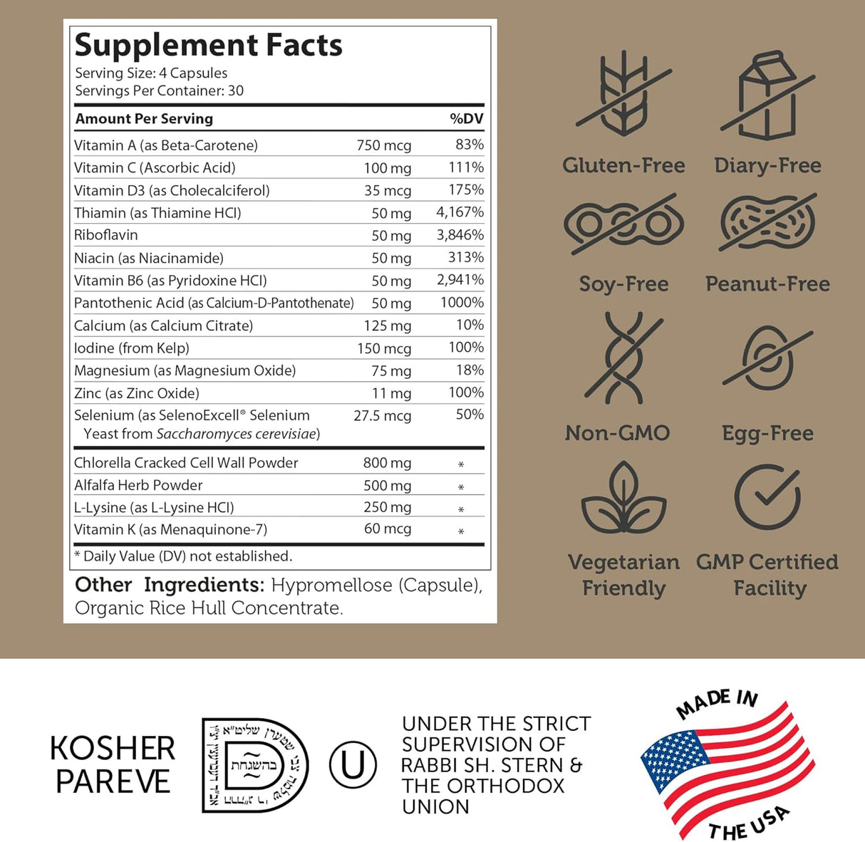 Suplemento de vitaminas y minerales para el crecimiento 120u