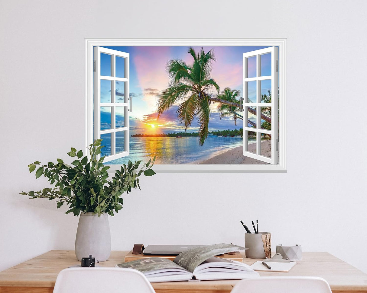 FLFK Adhesivo de pared falso para ventana diseño de amanecer