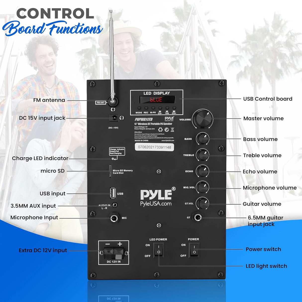 Parlante Portátil inalámbrico para fiesta PYLE-PRO PHPWA10TB