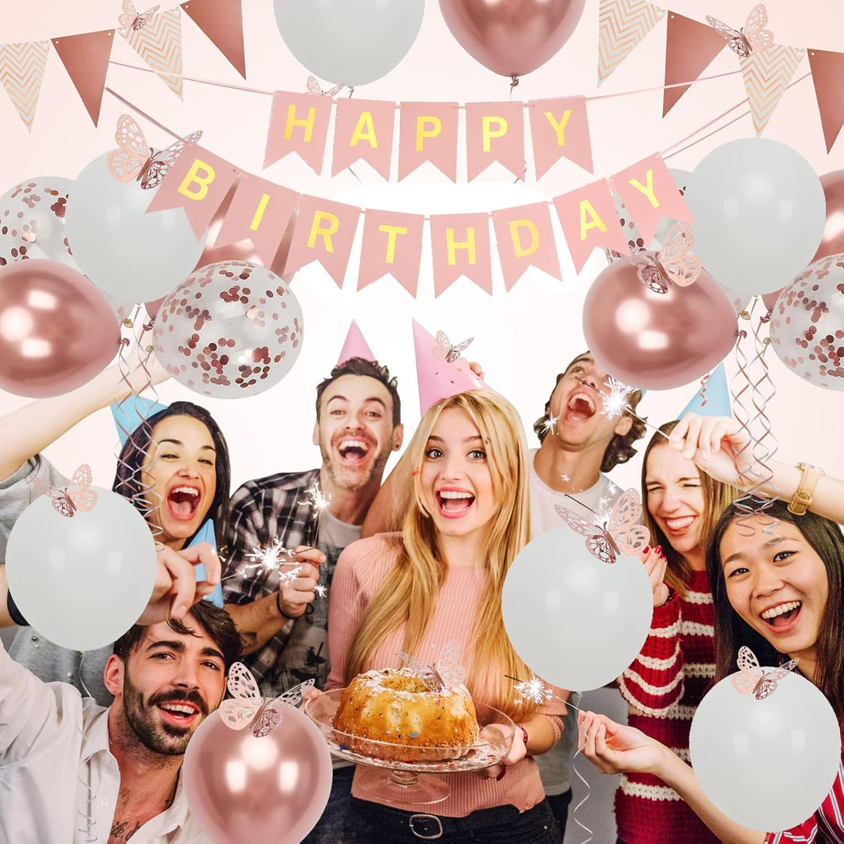 Decoración de Cumpleaños con Globos y Mariposas para Mujer y Niña