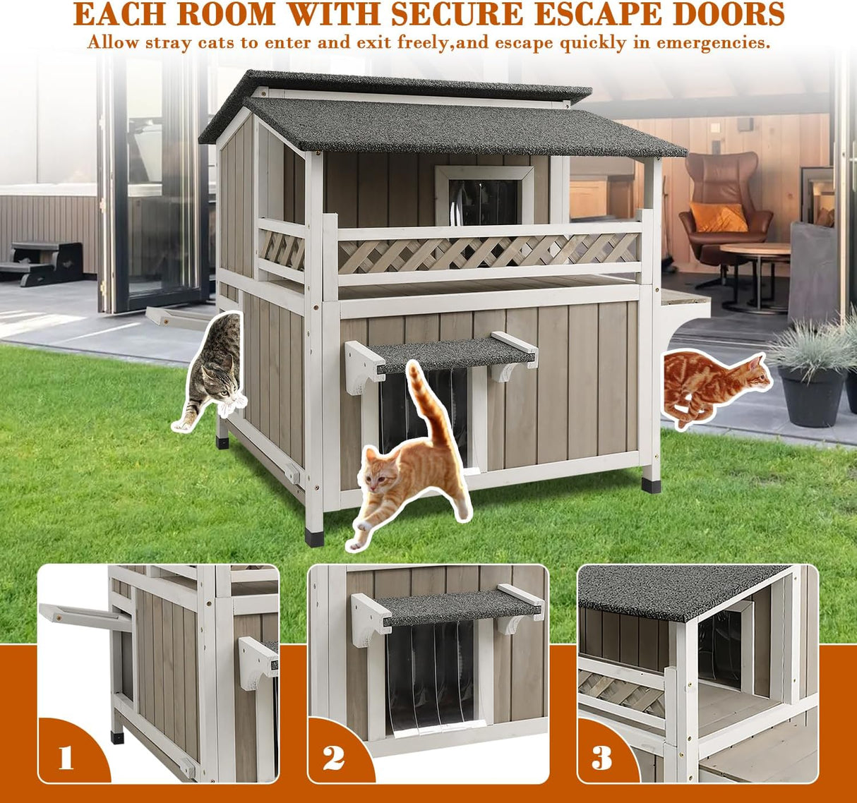 Casa para Gatos Exterior, Refugio Feral, Dos Pisos, Modelo 2023