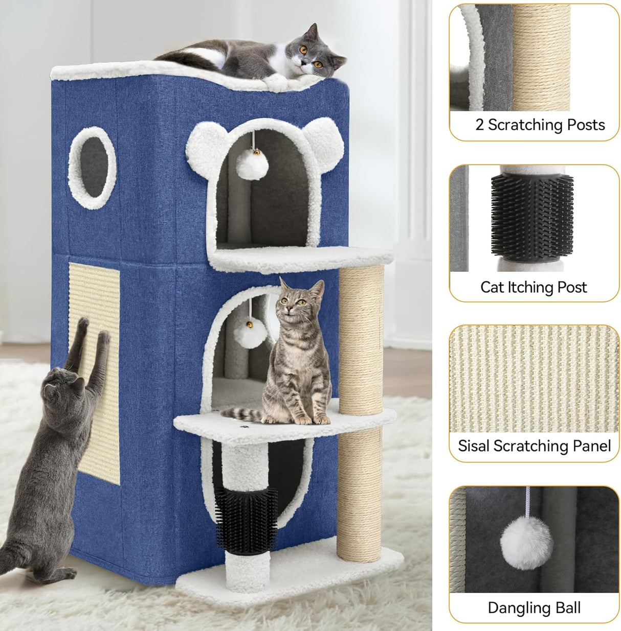 Casa para Gatos de 3 Niveles YIATHOME con Rascador y Juego