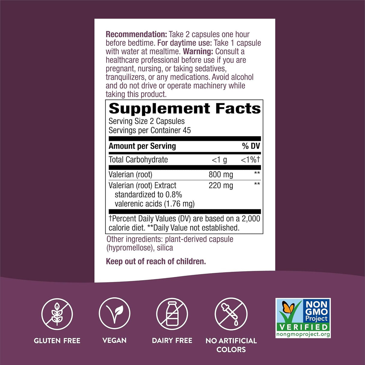 Suplemento Nature's Way Valeriana sin OMG sin gluten 220 mg