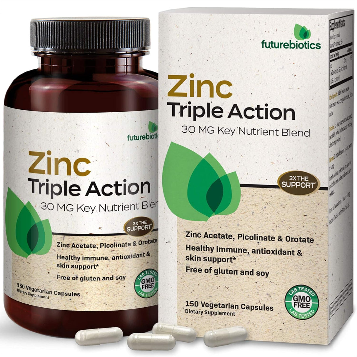 Suplemento Zinc Triple Action 30mg apoyo inmunológico 150u