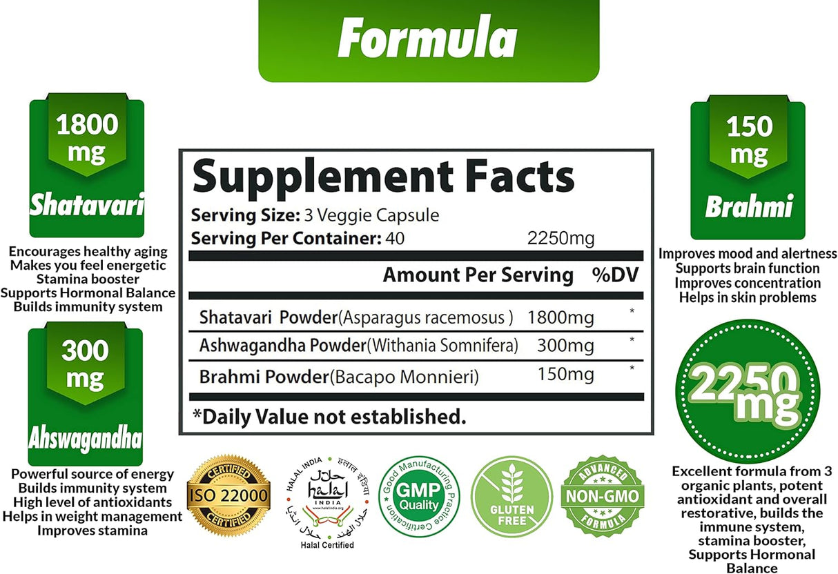 Cápsulas Orgánicas de Shatavari y Ashwagandha - 120 Unidades