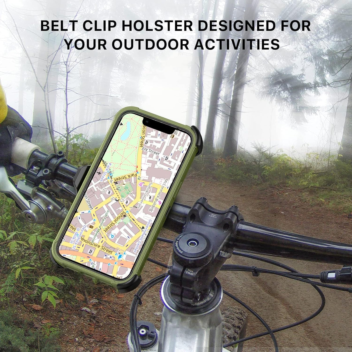 MYBAT Pro - Funda a prueba de golpes para iPhone 12 / 12 Pro de 6.1 pulgadas con funda de clip para cinturón y vidrio templado, resistente funda protectora de grado militar con soporte giratorio de 360°, verde militar