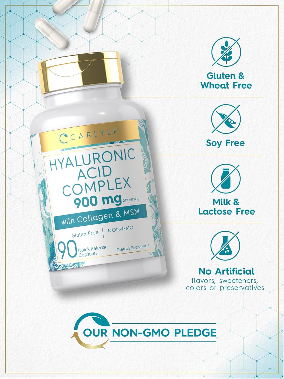 Carlyle Ácido hialurónico con colágeno 900 mg 90 cápsulas
