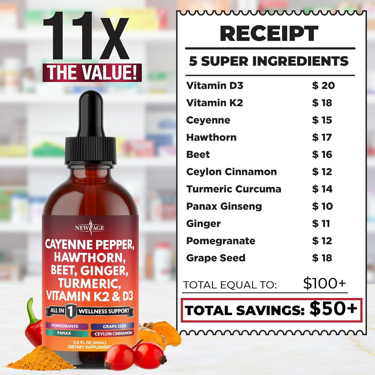 Suplemento Líquido de Cayena + Bayas de Hawthorn - 4oz