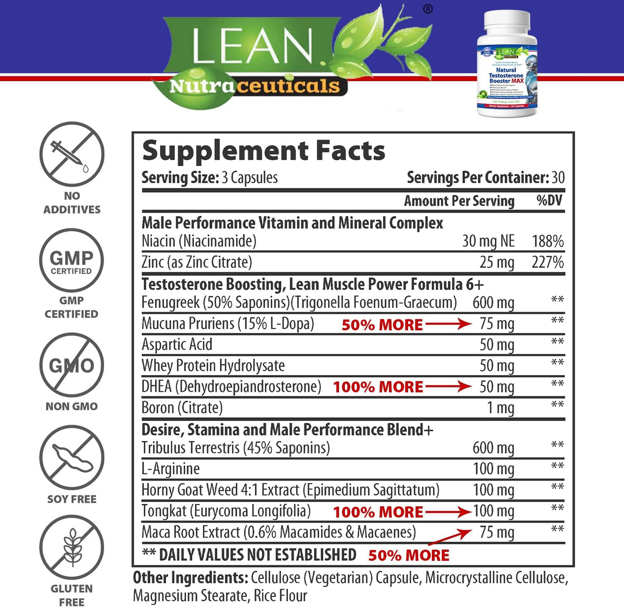 Suplemento Potenciador de testosterona para hombres 90 cáp