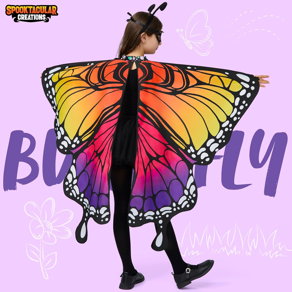 Disfraz con mascara de mariposa para niñas, Spooktacular Creations, con máscara y diadema.