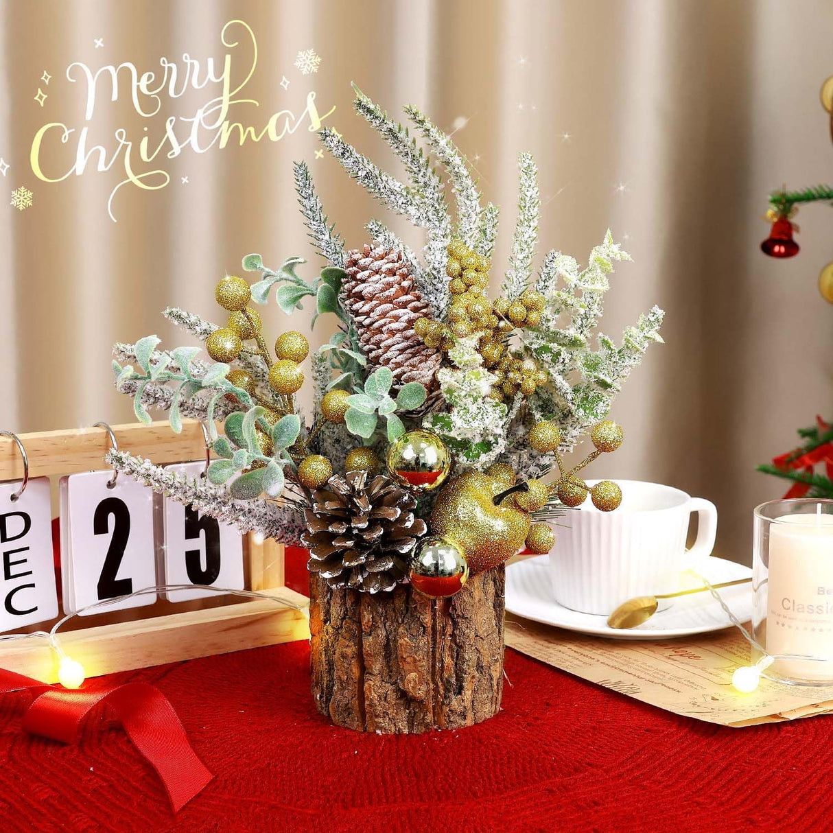 Árbol de Navidad Miniatura Artificial - Decoraciones Festivas - Tree Stump-Golden