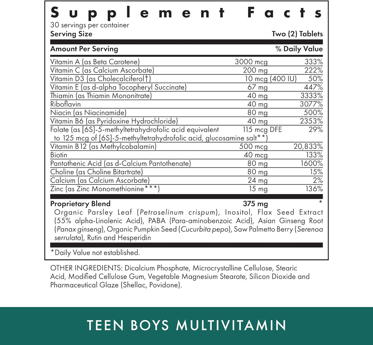 Suplemento Health Naturopathic Programs Teen Boys 60 tab