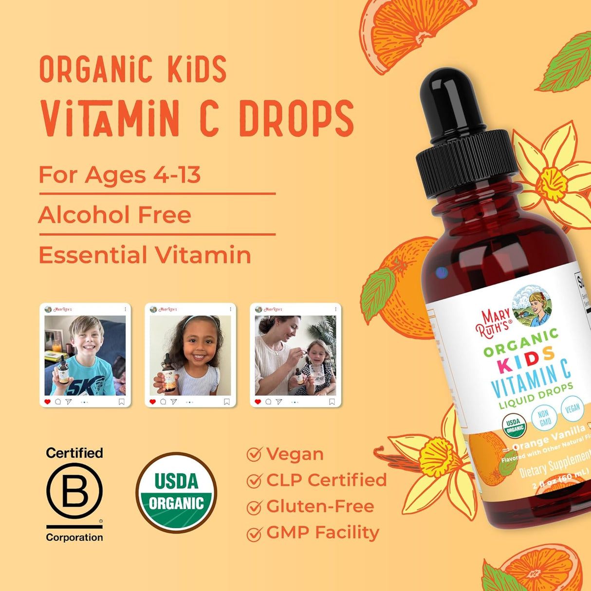 Vitamin C para niños MaryRuth Organics, soporte inmunológico, 2oz