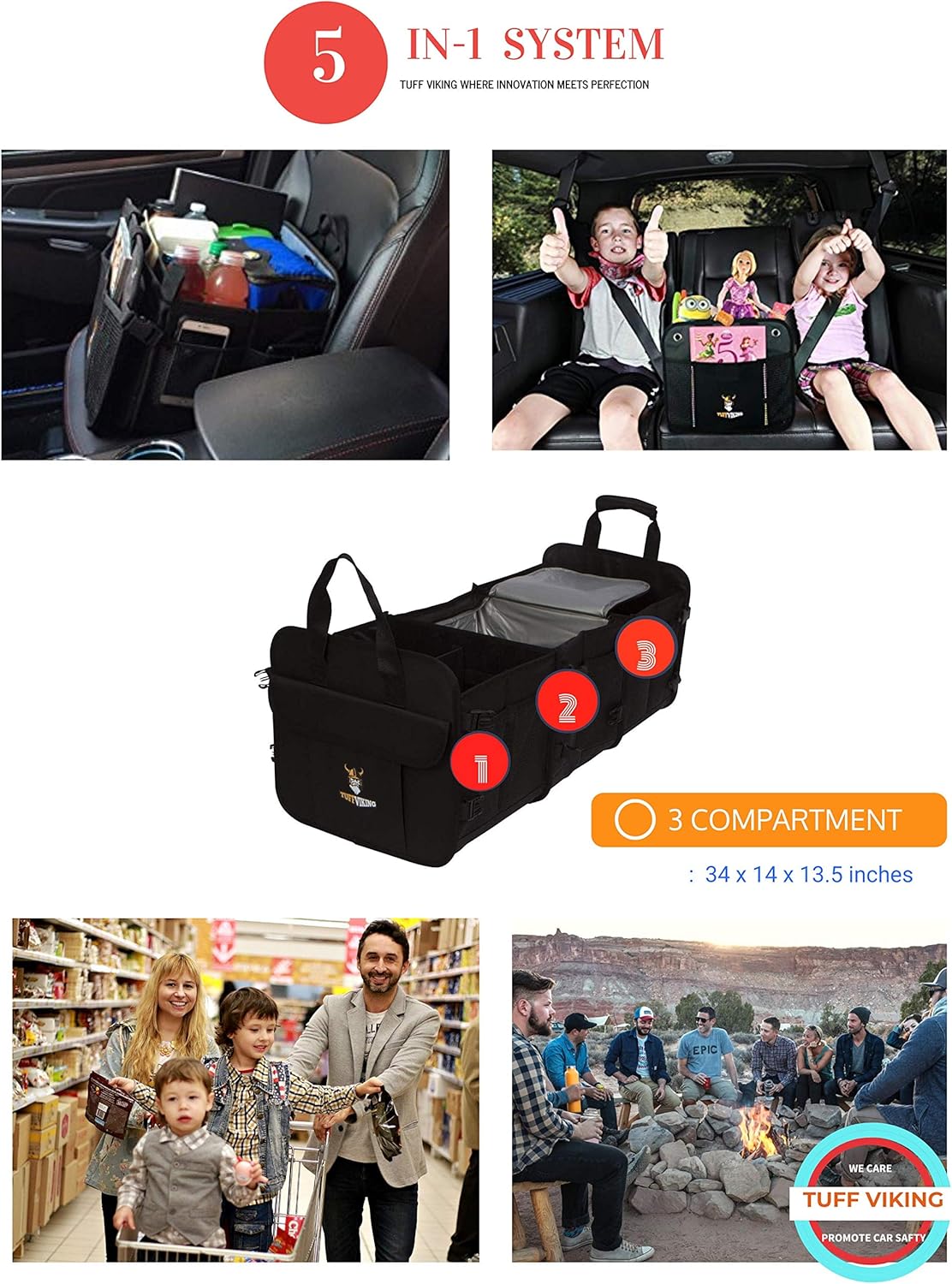 Organizador de maletero SUV 3 Compartimentos con tapa 5 en 1