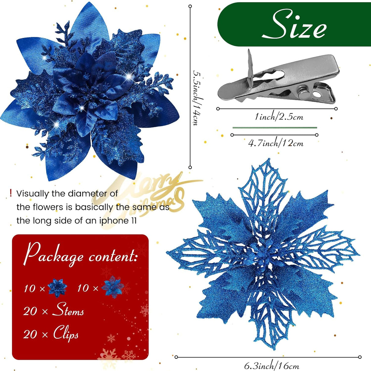 Flores Artificiales Serwalin 20Pcs Poinsettia 5.5/6.3 Pulgadas