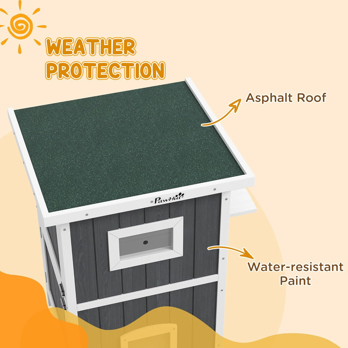 Casa para gatos PawHut, refugio exterior, 2 niveles, resistente