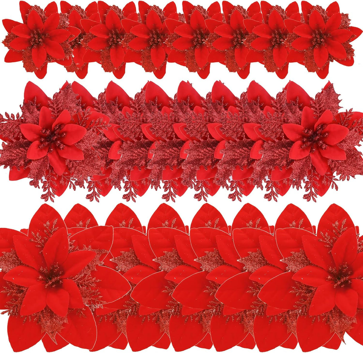 Flores Artificiales Poinsettia GREENTIME 24 Pcs con Clips