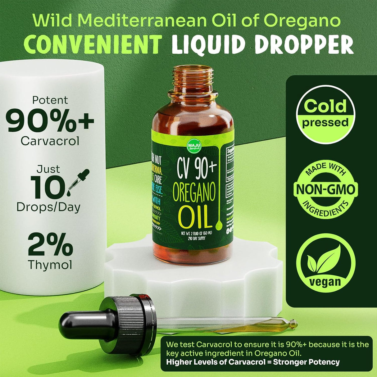 Suplemento Gotas de aceite de orégano, potente 90% 2 oz