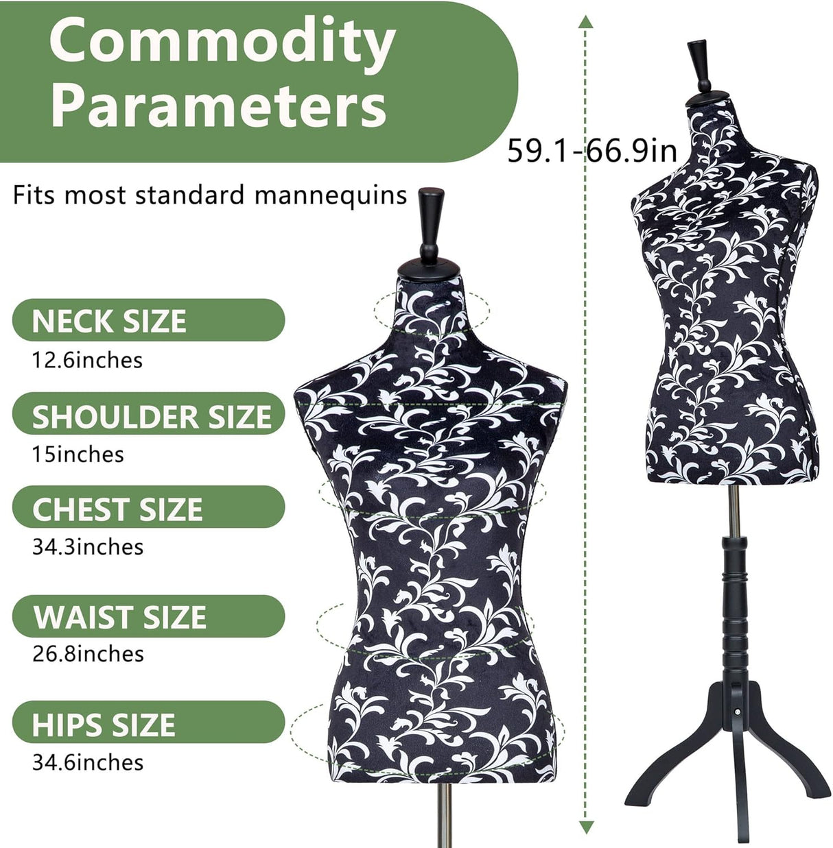 Maniquí femenino ajustable HDBH 59-67 para costura y exhibición