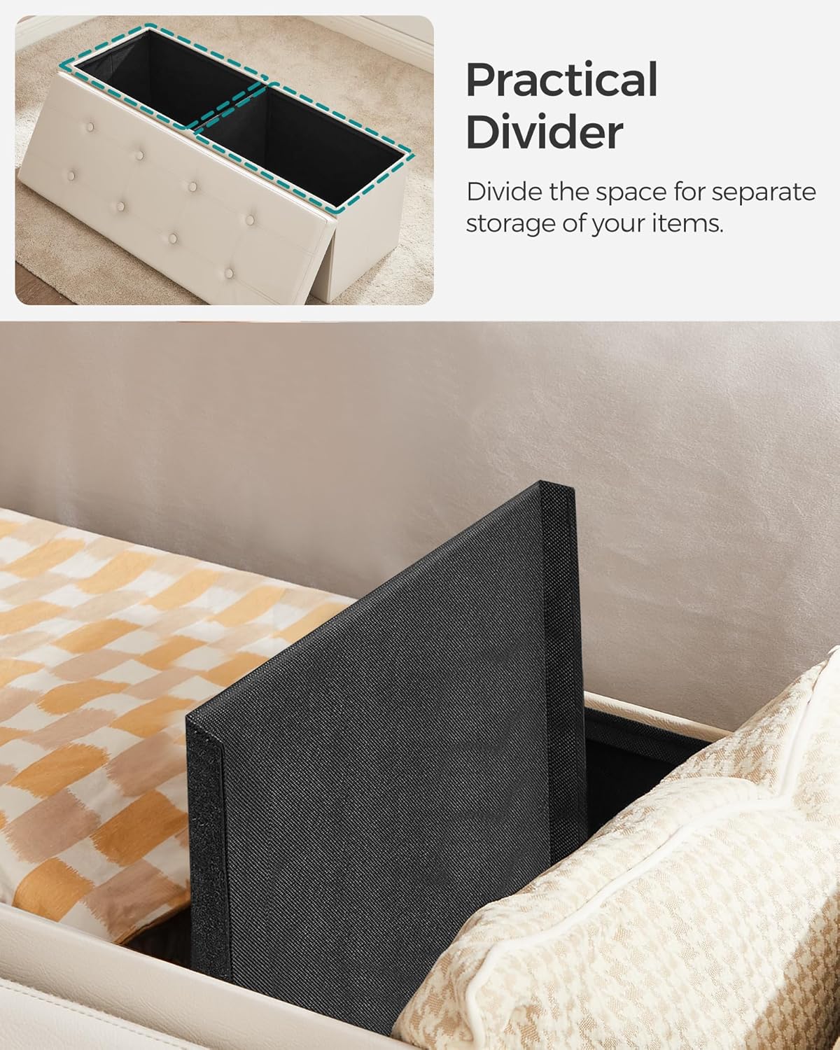 Otomana plegable de almacenamiento, asiento acolchado, ULSF70M