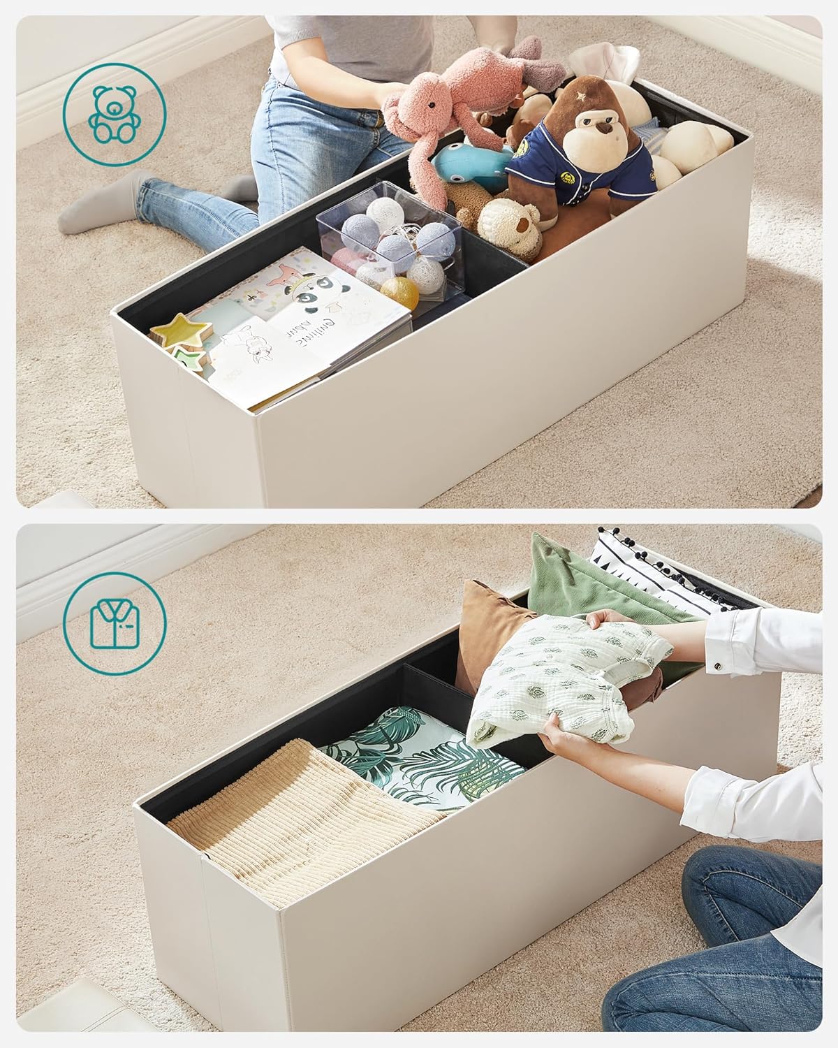 Otomana plegable de almacenamiento, asiento acolchado, ULSF70M