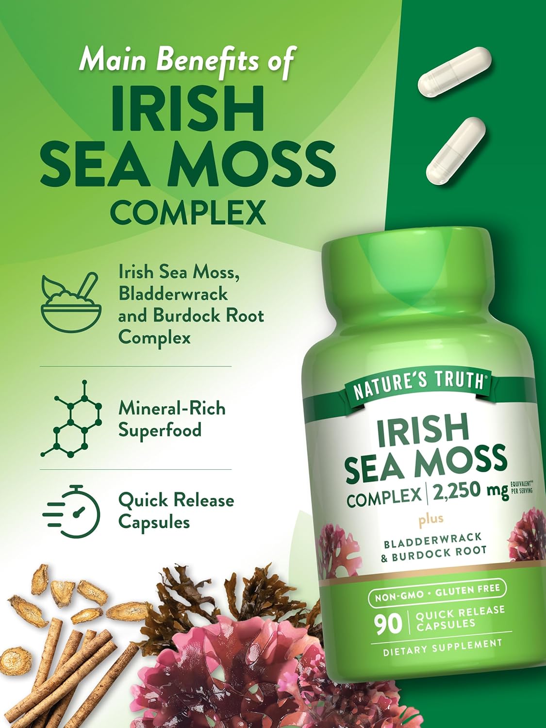 Suplemento Irish Sea Moss Nature's Truth 2,250mg 90 cápsulas