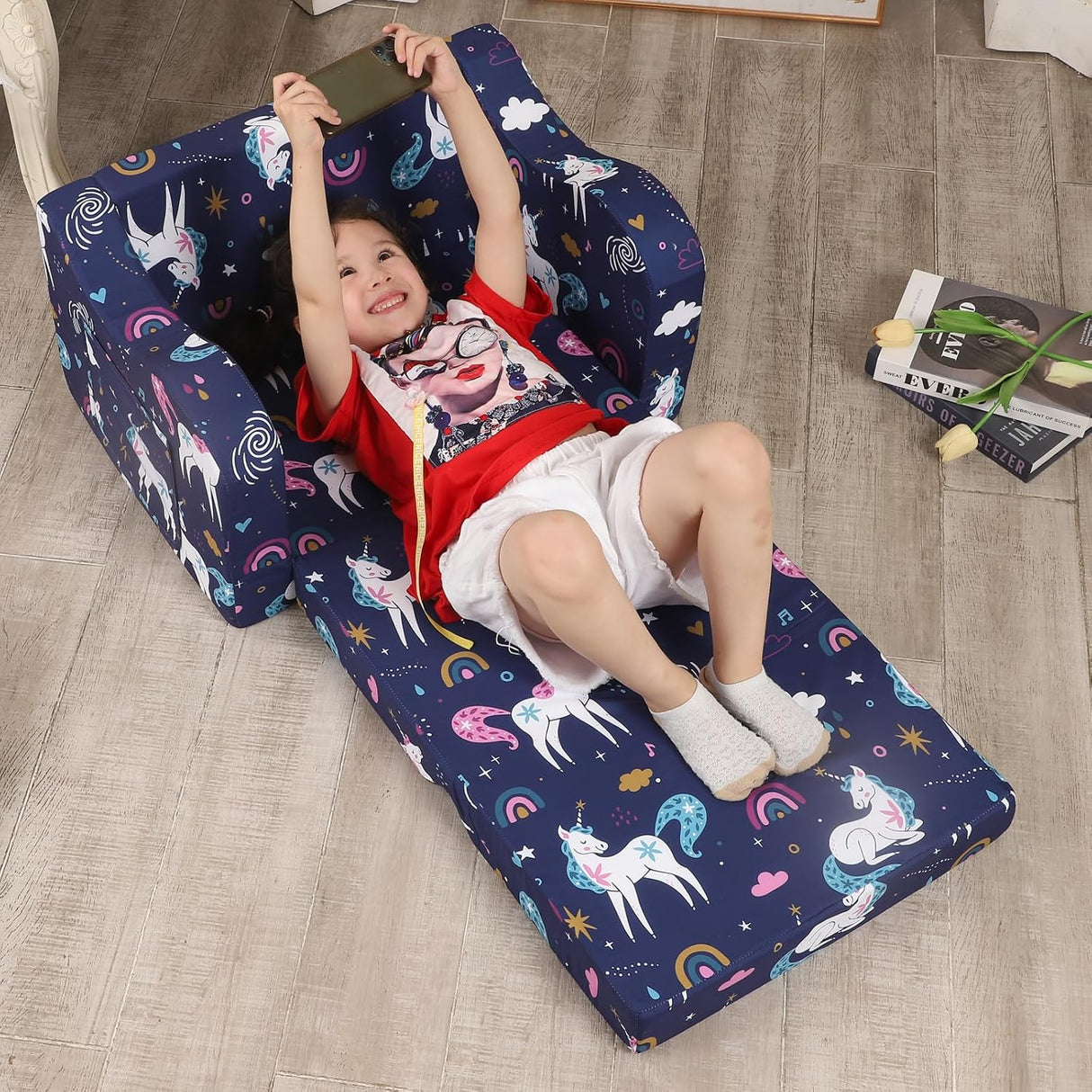 Silla infantil de unicornio arcoíris plegable MOMCAYWEX