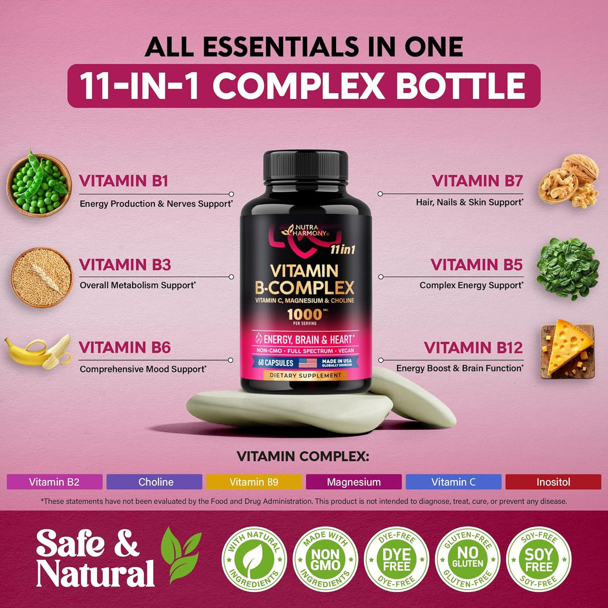 Suplemento Complejo de vitamina B – Complejo B 11 B1, B2, B3