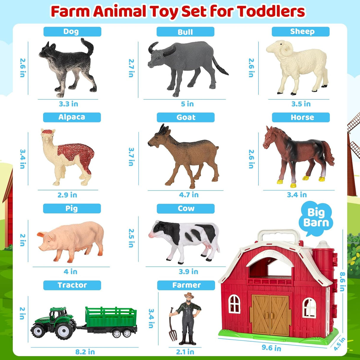 Juguetes de Animales de Granja, Set de Granja Educativo, 3-5 Años