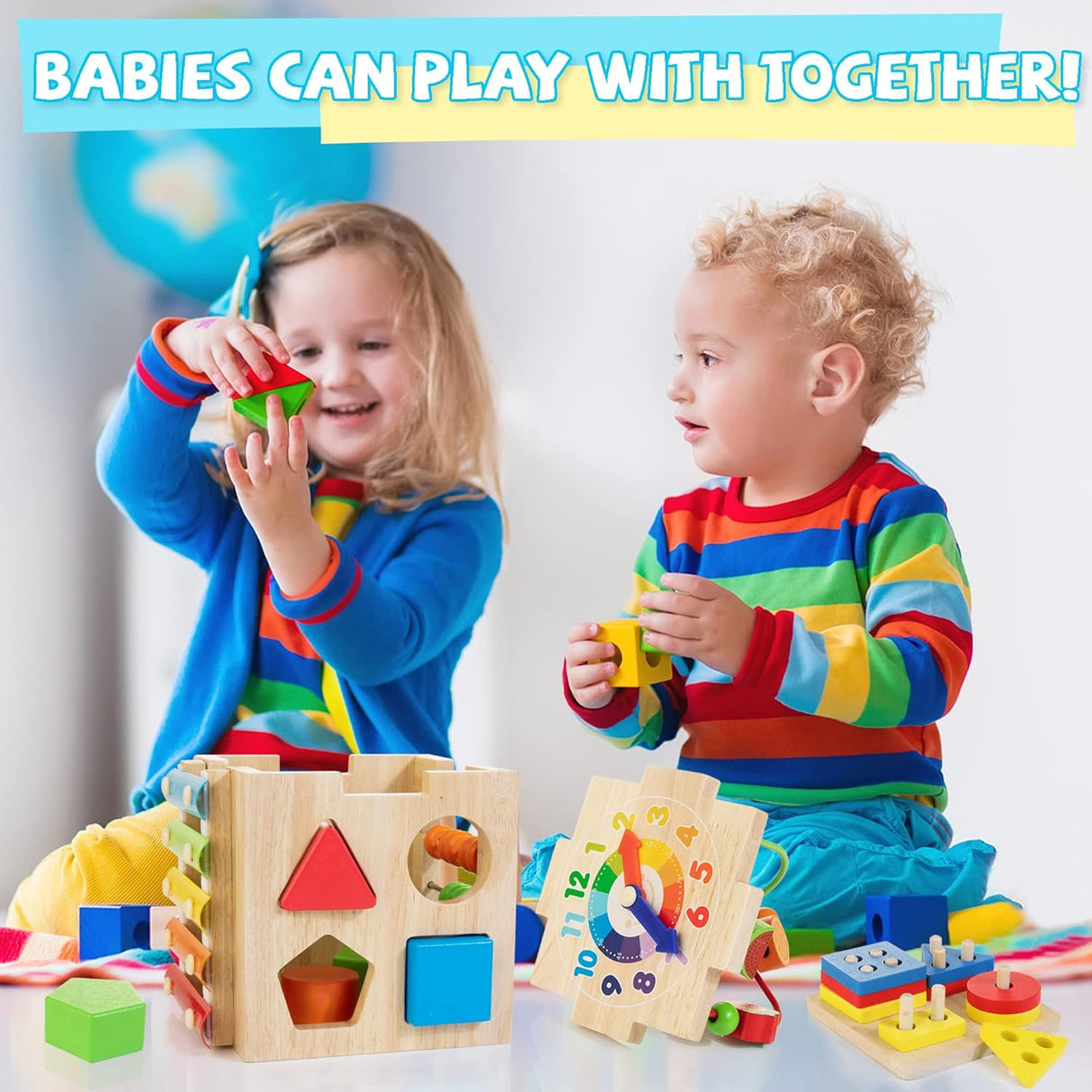 Cubo de Actividades de Madera Bravmate, 8 en 1, para 18M+