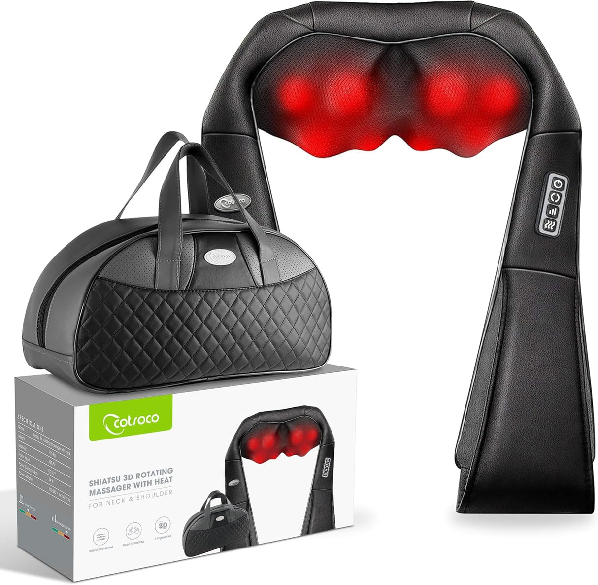 Masajeador Shiatsu Cotsoco con Calor, Alivio Muscular 3D