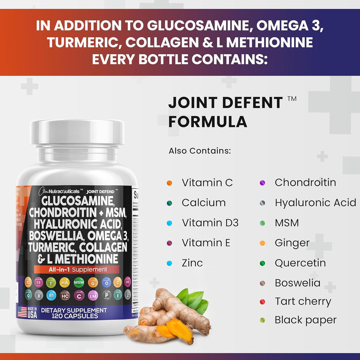 Clean Glucosamina condroitina MSM cúrcuma ácido hialurónico