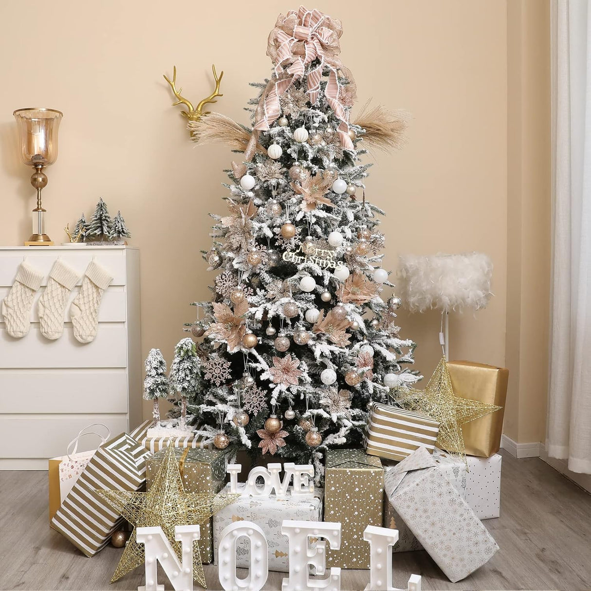 Flores Poinsettia Artificiales Wironlst - 16 Pcs Decoración Navidad