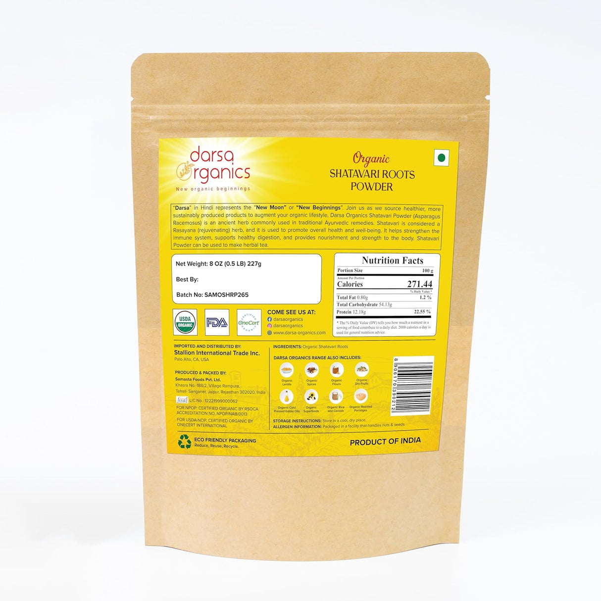 Shatavari Powder (Asparagus Racemosus) Bolsa resellable 8 oz