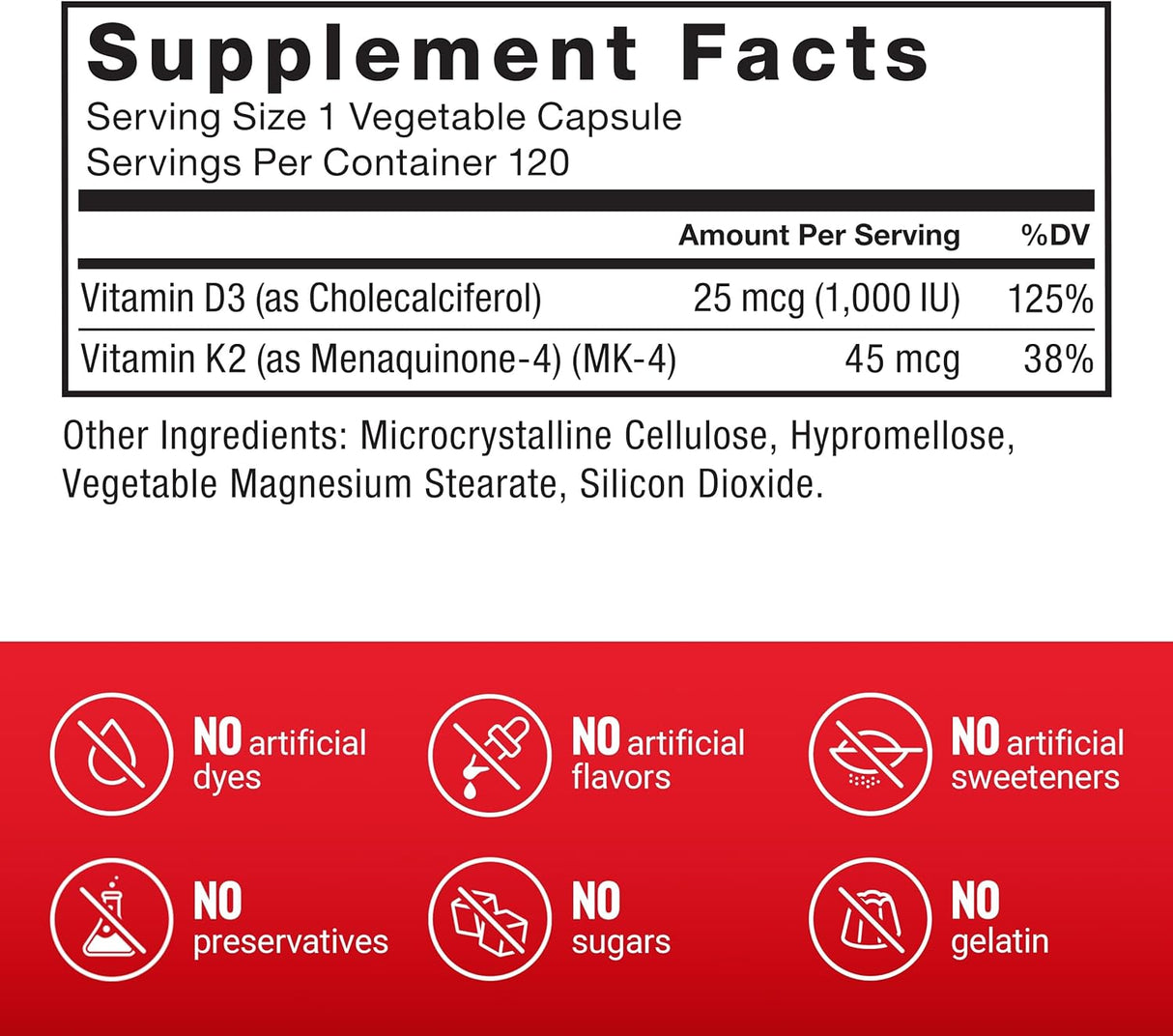 Suplemento de Vitamina D3 K2 FORCE FACTOR, 120 Cápsulas