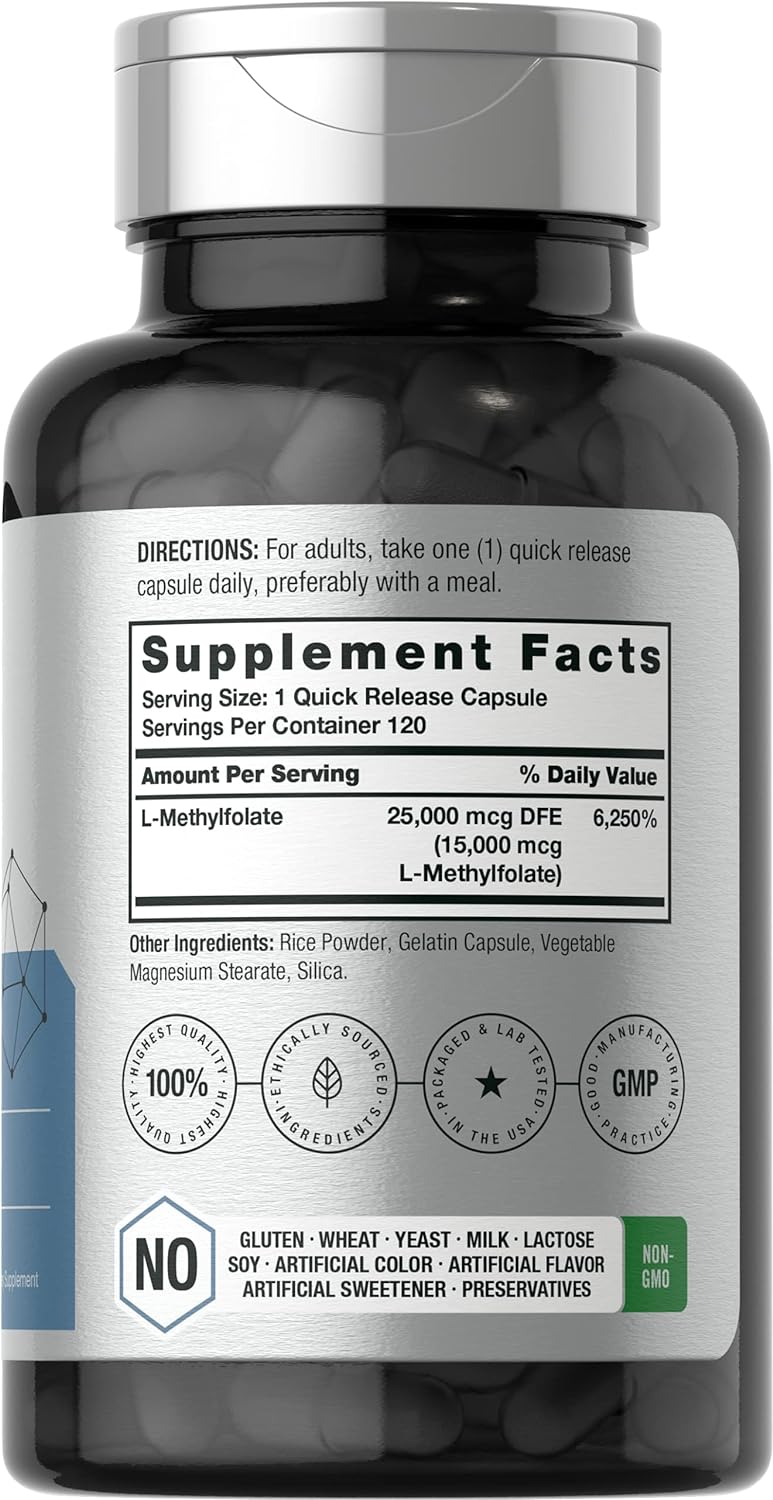 Suplemento Horbaach L Metilfolato 15000 mcg 120 Cápsulas