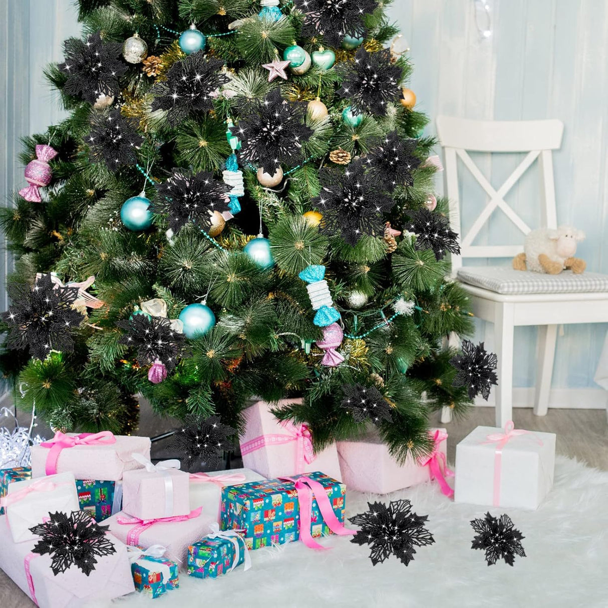 24 Piezas Flores Artificiales Poinsettia Decoraciones Navidad