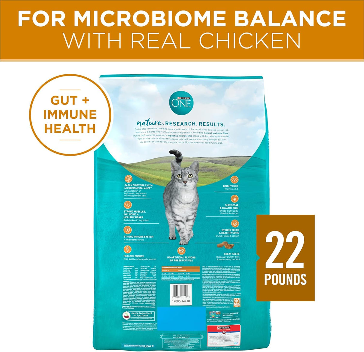 Purina ONE Alimento seco natural para gatos, mezcla con pollo real, bolsa de 22 libras
