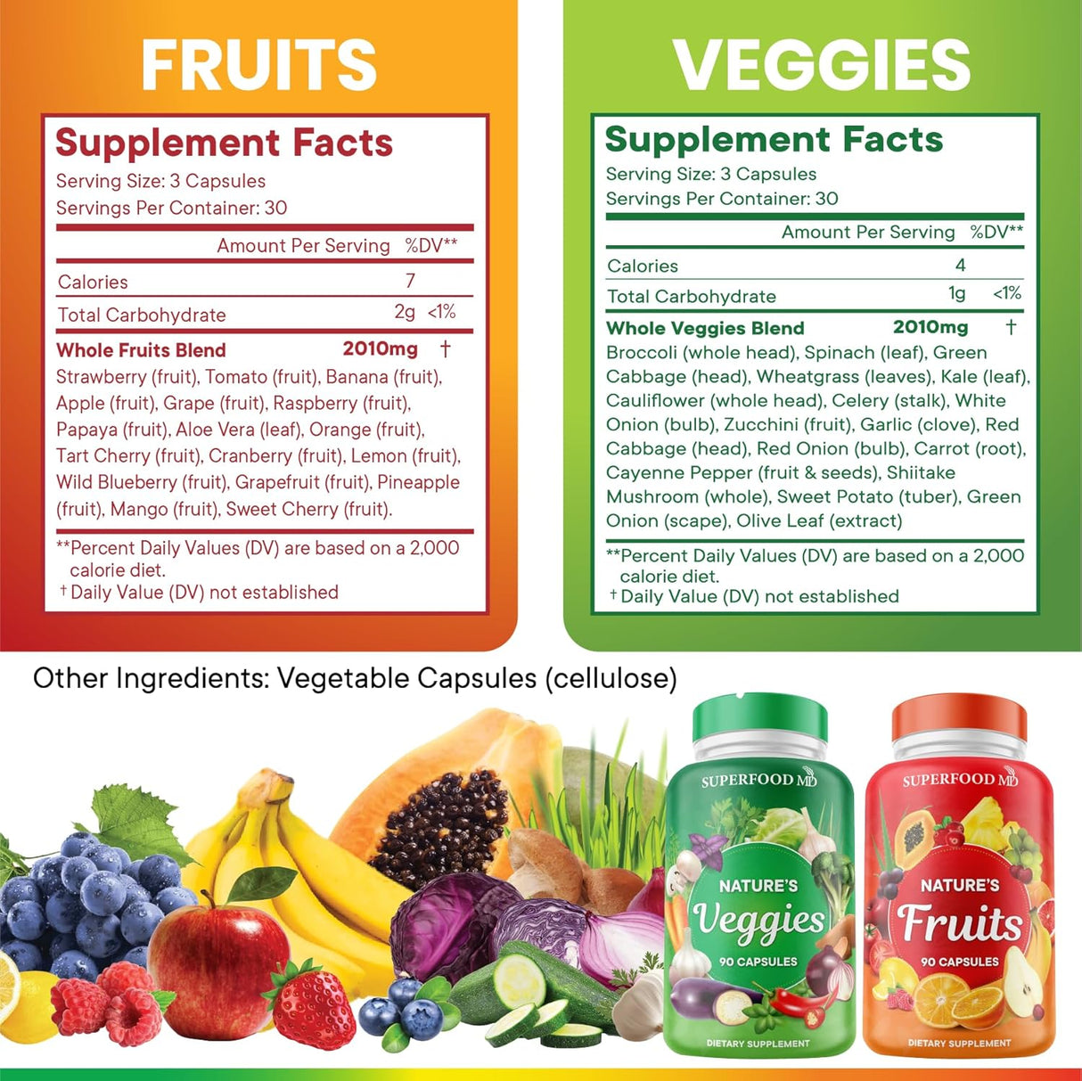 Suplemento de frutas y verduras 90 frutas y 90 cápsulas