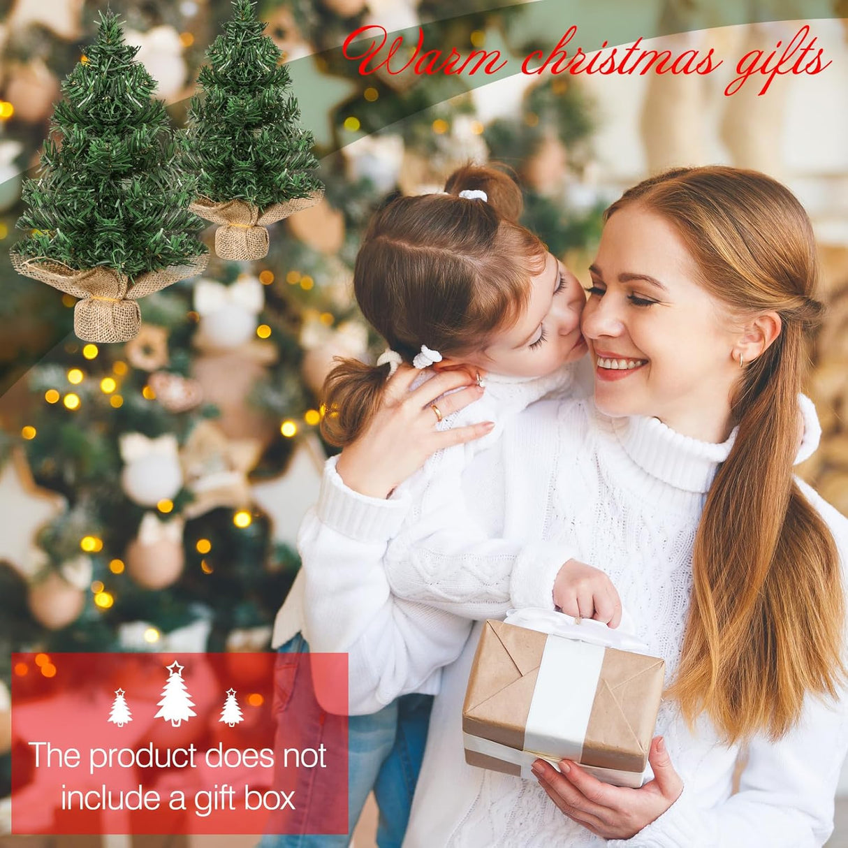 Árbol Mini Navidad Artificial, Base de Lino, 2 Pcs, 7.87