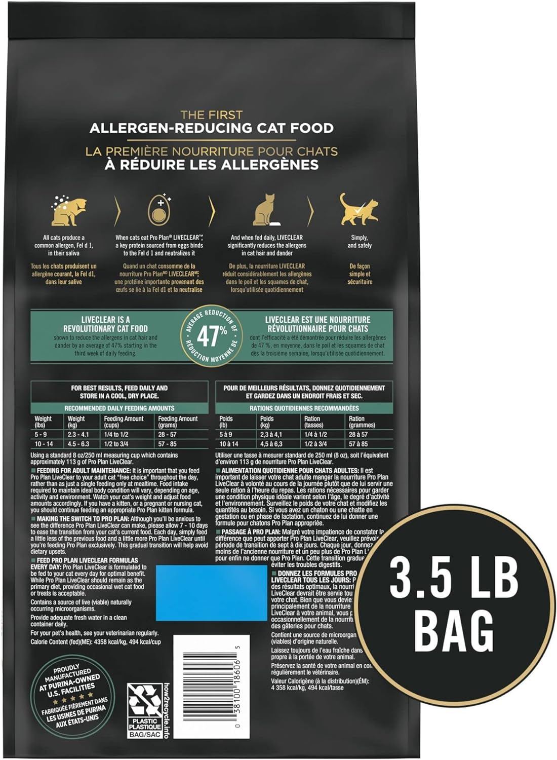 Comida para gatos Purina Pro Plan, alta proteína, LIVECLEAR 3.5 lb